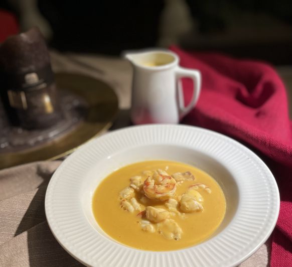 Crema de rape con gambas