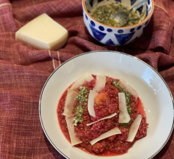 Rissotto de quinoa i remolatxa amb pesto de menta